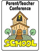 School house with the words Parent teacher conferences in yellow